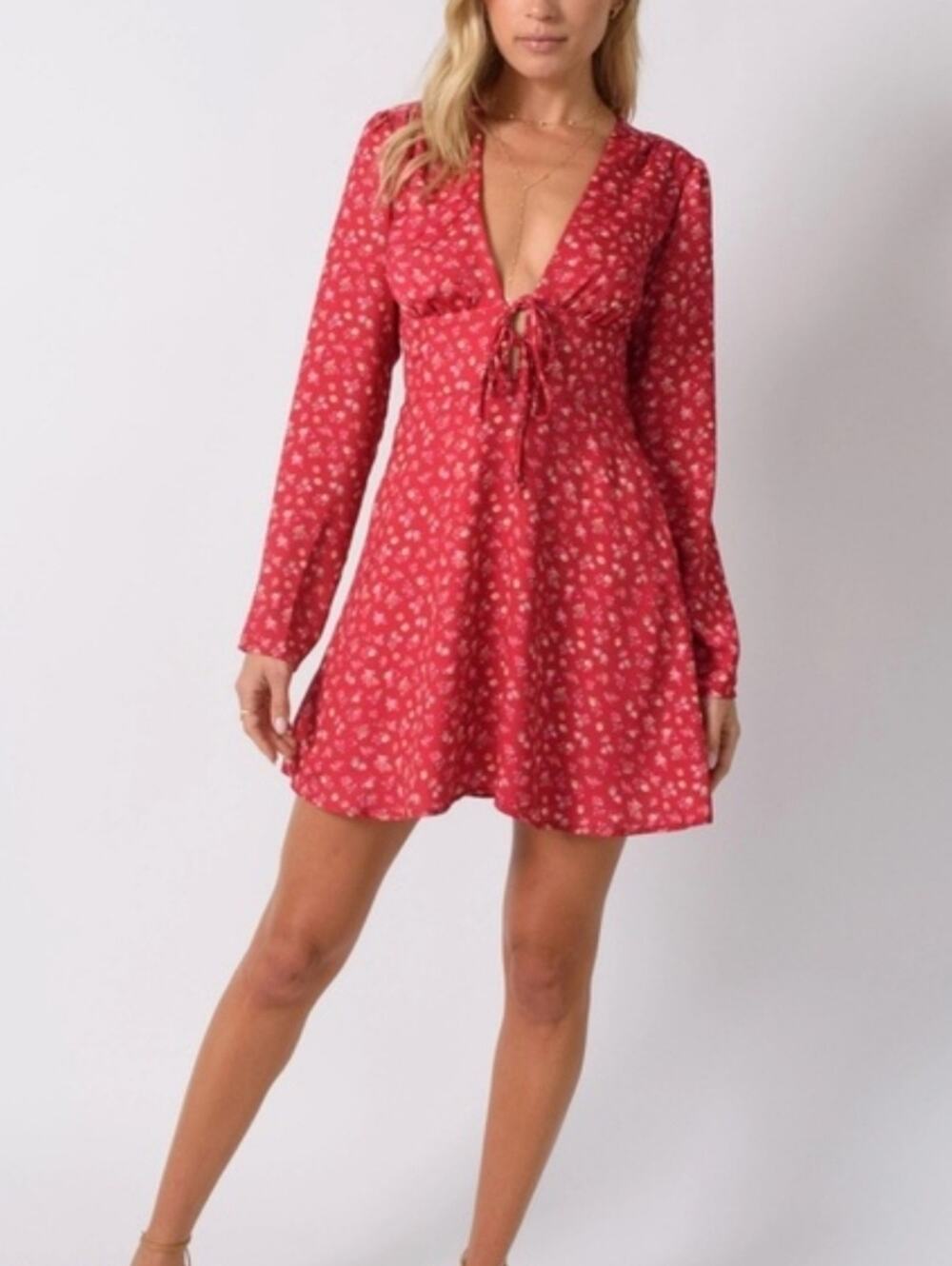 RESA Willa Long Sleeve Mini Dress Floral Rose Size Small
